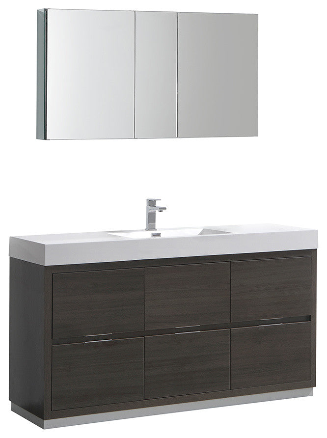 Valencia 60" Gray Oak Free Standing Vanity Set, Cabinet, Faucet FFT1046BN