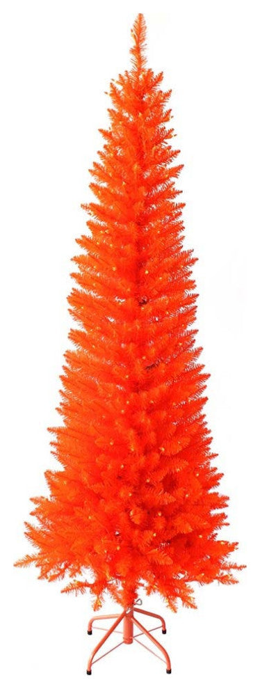 Kurt Adler 6 Foot Pre-Lit Orange Slim Christmas Tree