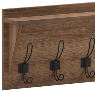 Daly Wall Mounted Solid Pine Wood Storage Rack With Upper Shelf and 5 Hooks, Weathered Brown