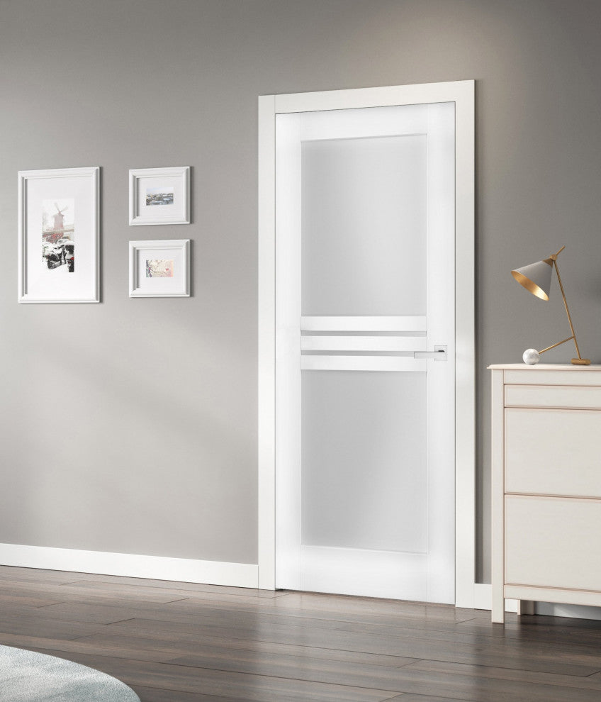 Solid French Door Opaque Glass 4 Lites / Mela 7222 White Silk / Doors -32x96