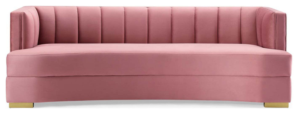 Encompass Channel Tufted Performance Velvet Curved Sofa Dusty Rose