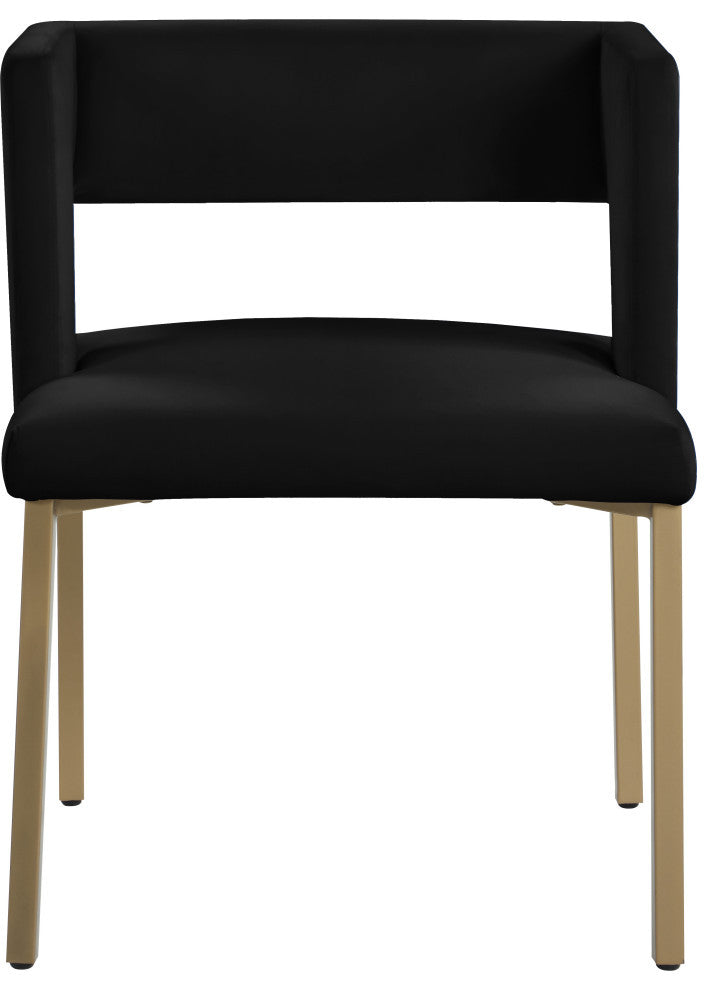 The Caleb Dining Chair, Black and Brushed Gold, Velvet and Iron, Set of 2