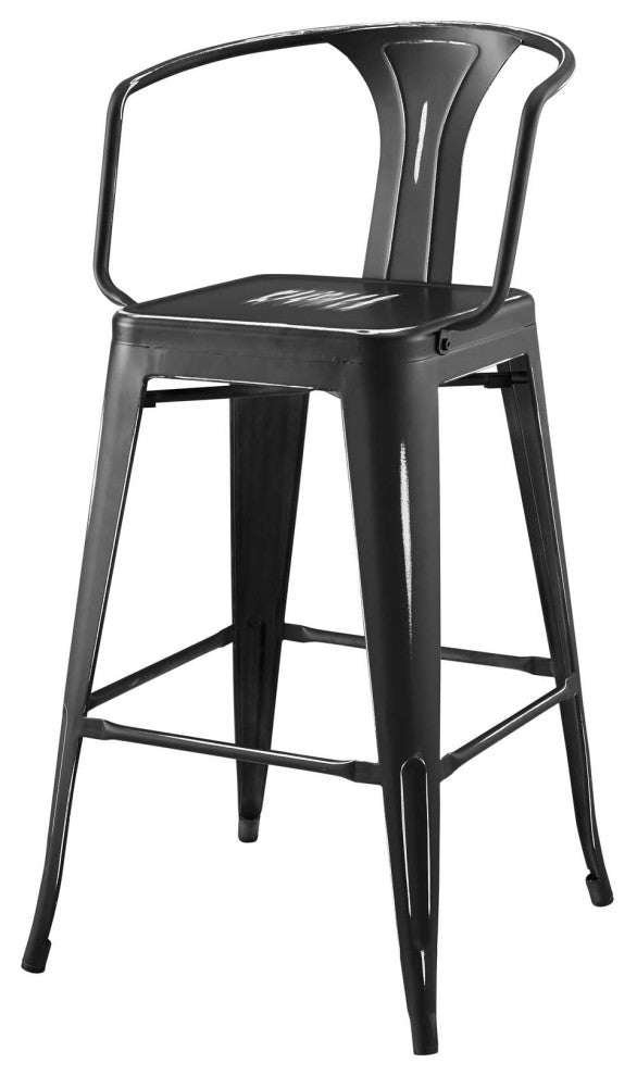 Bar Stool Chair Barstool, Set of 4, Metal, Black, Bar Pub Cafe Bistro Restaurant