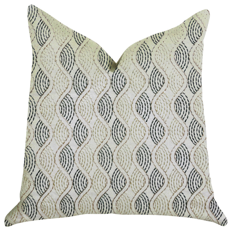Enigma Twist Luxury Throw Pillow in Blue, Beige Colors, 24"x24"