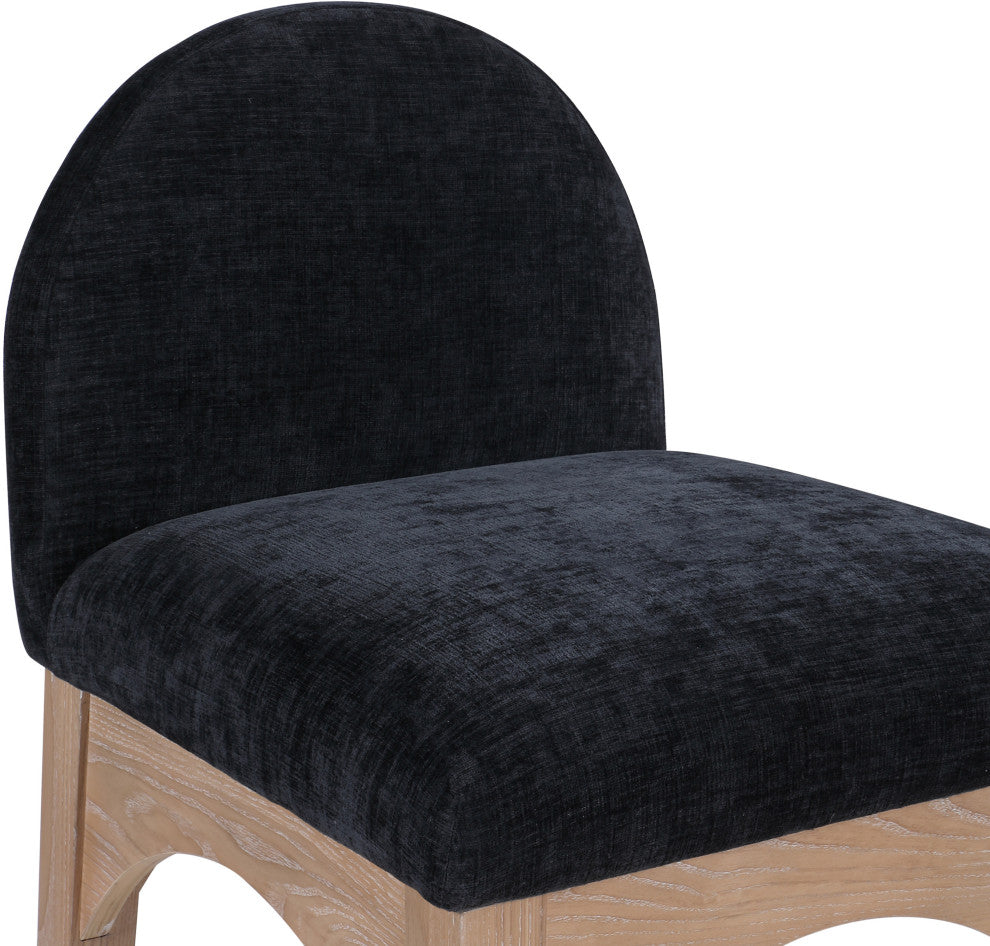 Waldorf Chenille Upholstered Stool, Black, Chenille, Natural Finish, Black, Chenille Fabric, Natural Finish