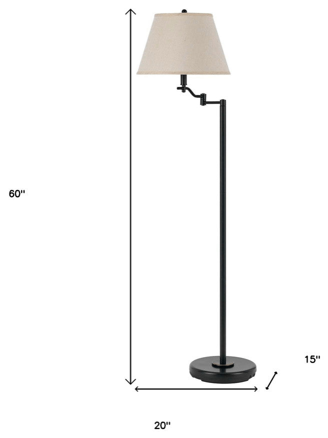 60" Bronze Swing Arm Floor Lamp With Beige Empire Shade