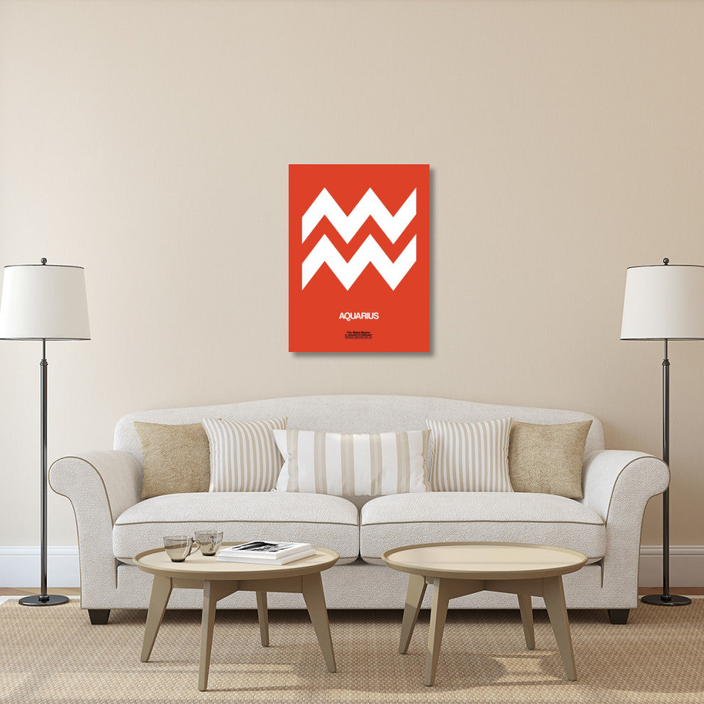 "Aquarius Zodiac Sign White on Orange" Fine Art Print