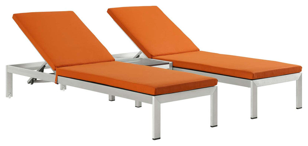 Shore 3-Piece Outdoor Patio Aluminum Chaise with Cushions