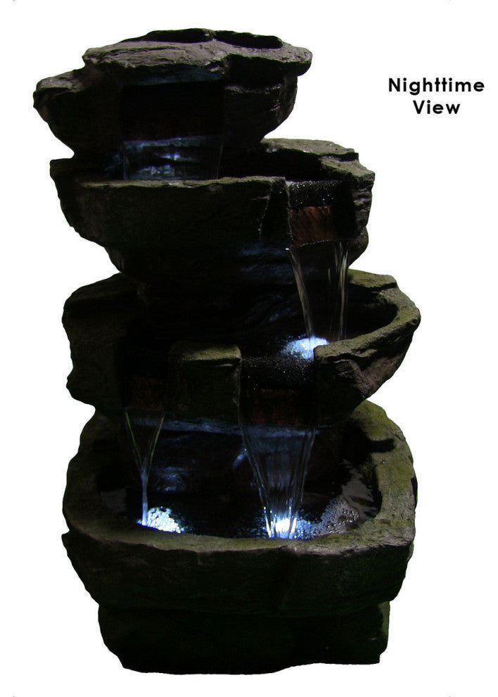 Sunnydaze Outdoor Electric Tiered Stone Waterfall With LED Lights, 23"