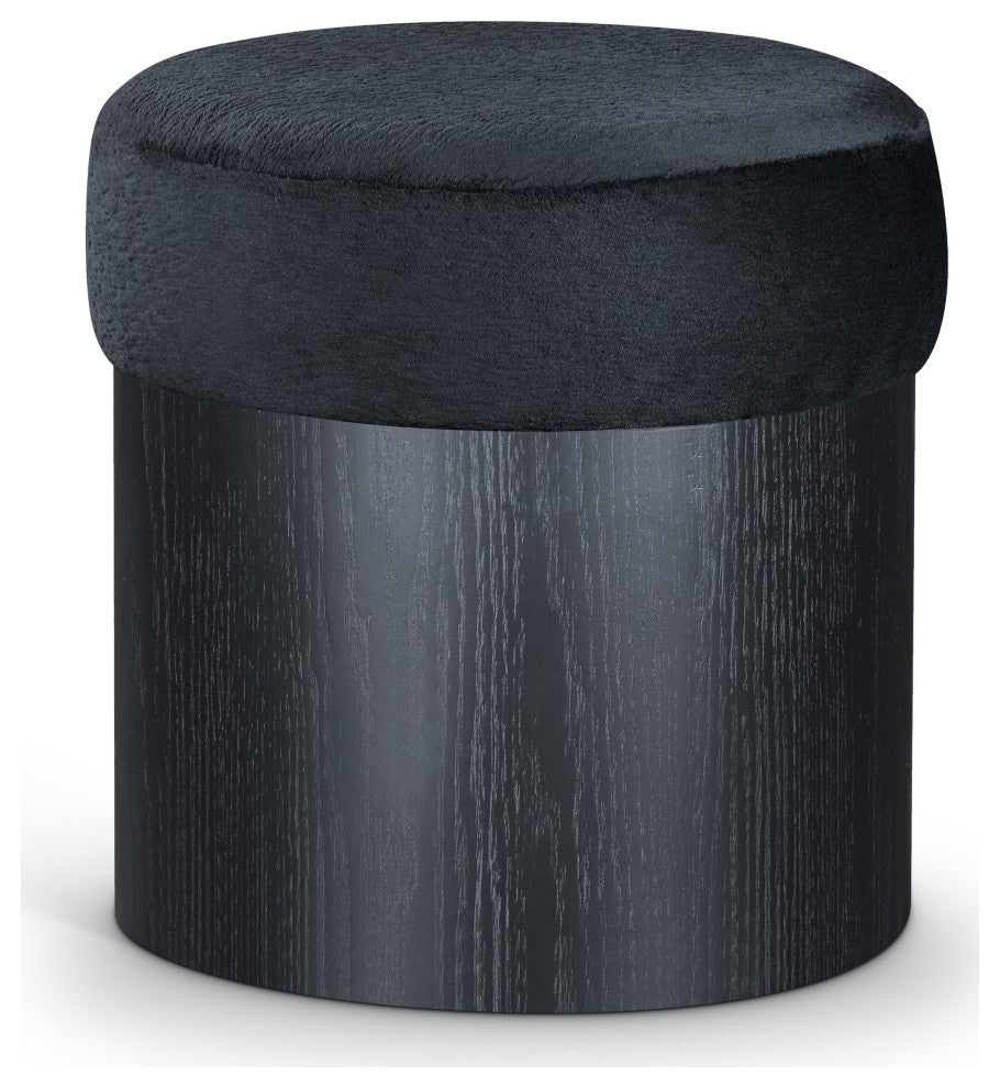Nimes Upholstered Ottoman, Black, Velour Fur, Black Finish