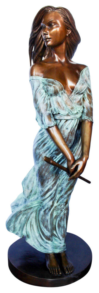 Beautifully exotic flutist women bronze statue -  Size: 34"L x 25"W x 68"H.