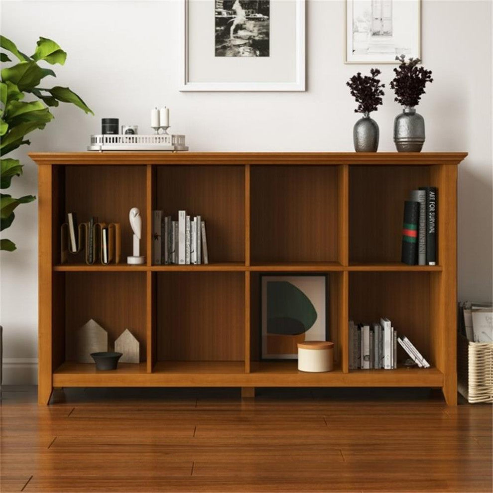 Acadian Solid Wood 57 Inch Wide 8 Cube Storage Sofa Table In Light Golden Brown