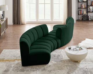 Infinity Boucle Fabric Upholstered 4-Piece S-Shaped Modular Sectional, Green