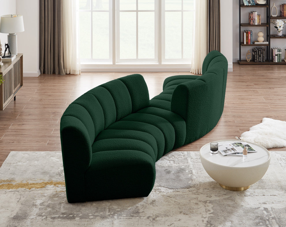 Infinity Boucle Fabric Upholstered 4-Piece S-Shaped Modular Sectional, Green