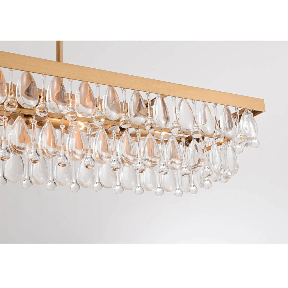 Belle Brushed Brass 8-Light Teardrop Rectangle Larger Chandelier