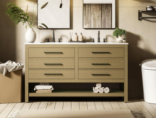 Home Living 60" Double Bathroom Vanity, Honey Brown