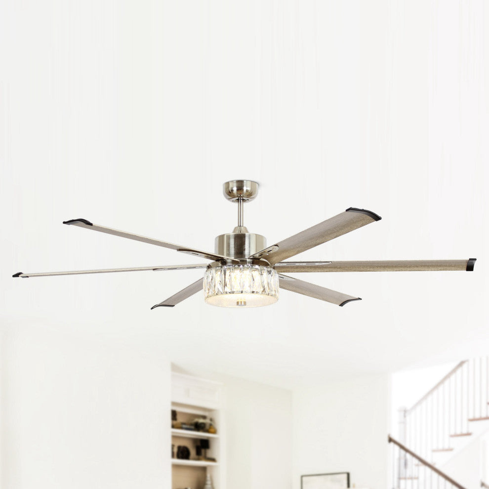 65 in. Indoor Nickel Integrated LED Crystal Ceiling Fan with DC Motor and Remote