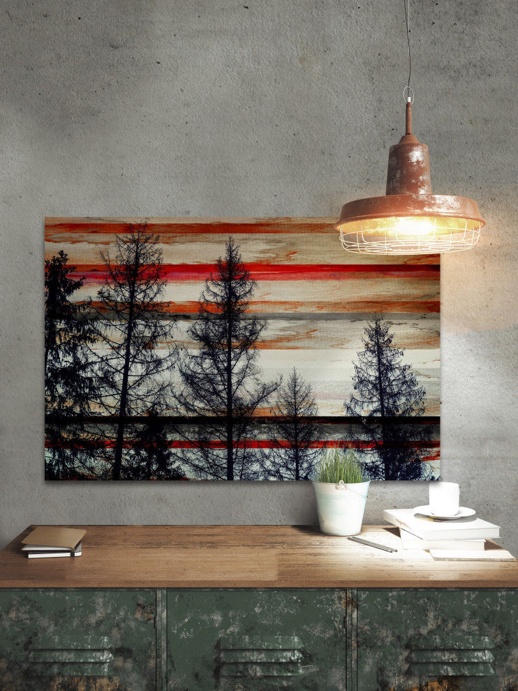"Trees Against Red Striped Sky" Fine Art Canvas Print, 30"x20"