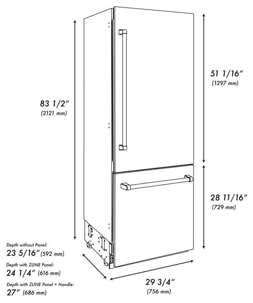 ZLINE Refrigerator With Internal Water, White Matte RBIV-WM-30-MB