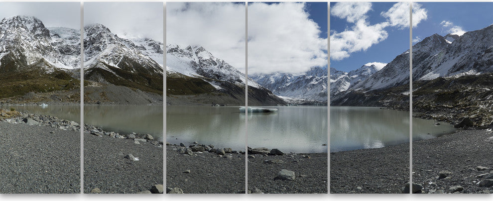 New Zealand Mountains Panorama, Large Landscape Canvas Art, 70"x28", 6 Panels