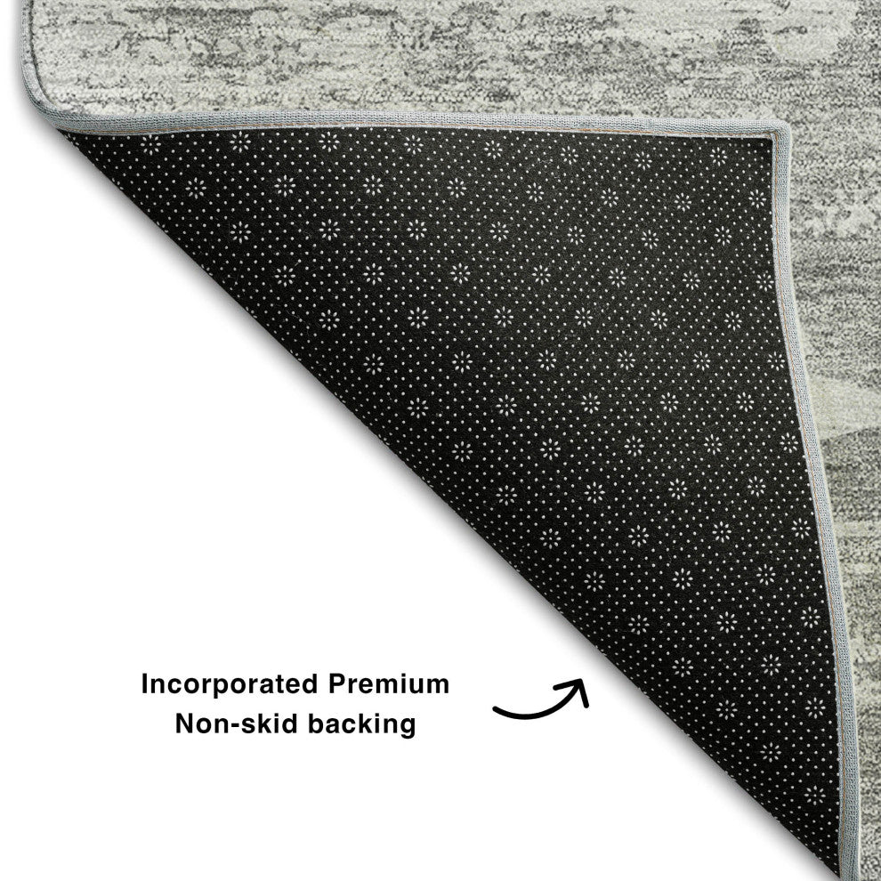 Premium Machine Washable Mayfield AMF705 Silver 8' x 8' Round Rug
