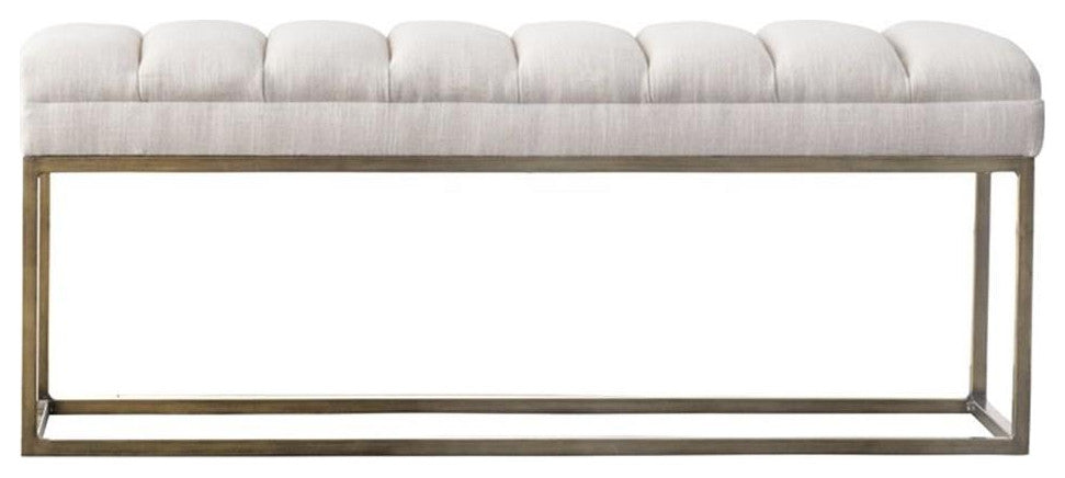 New Pacific Direct Darius 19.5" Fabric Bench in Beige/Brushed Gold