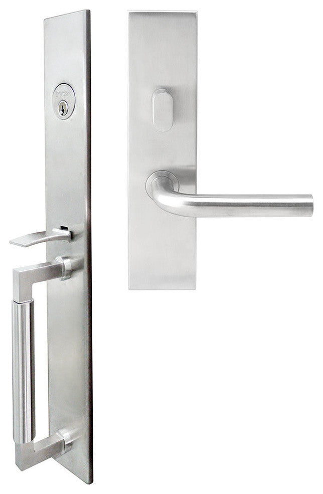 Cologne Lever, Mortise Entry Handleset, Left Hand, Satin Stainless Steel, Satin