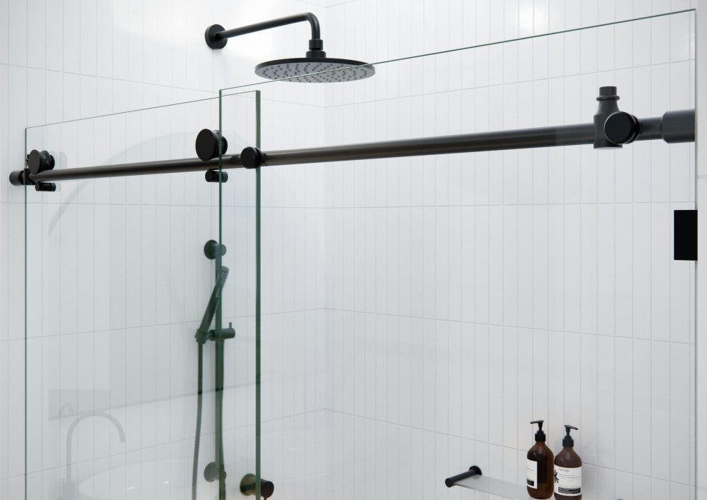 56-60"x78" Frameless Sliding Shower Door, Matte Black