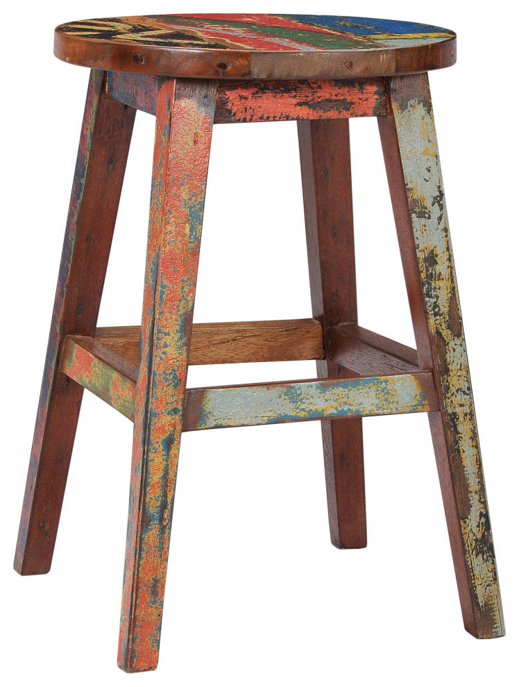 Marina Del Rey Round Recycled Teak Wood Boat Counter Stool