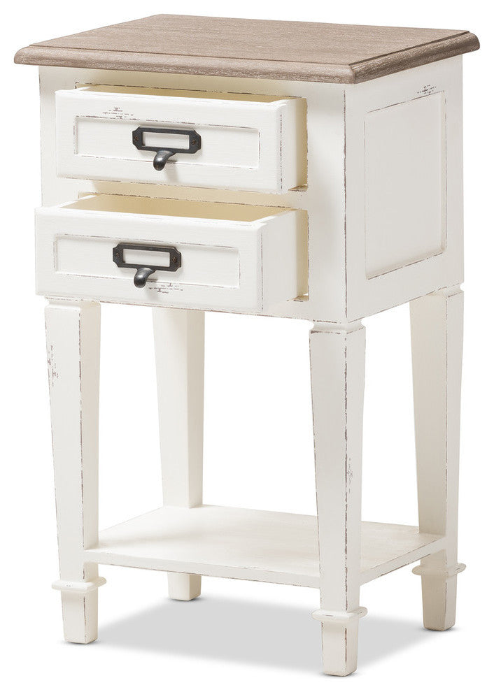 Dauphine Weathered Oak and White Wash Distressed Finish Wood Nightstand