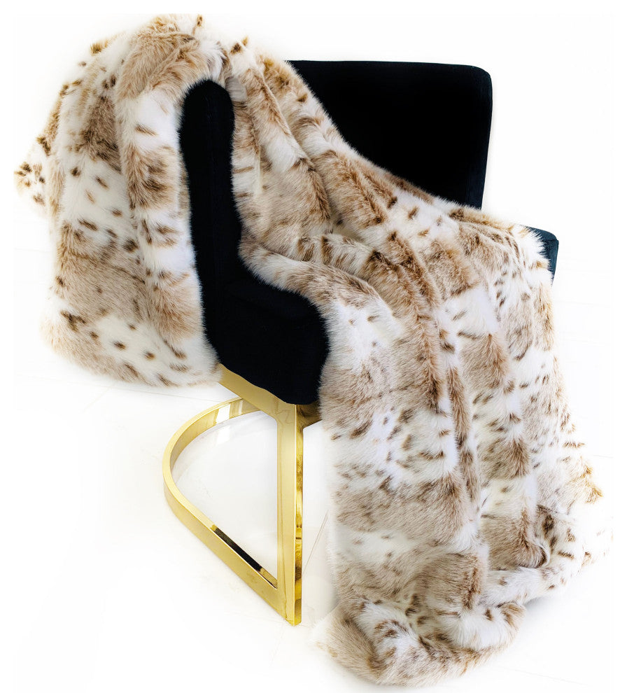 Plutus Brown Beige Leopard Fur Faux Fur Luxury Throw Blanket, 102"x116"