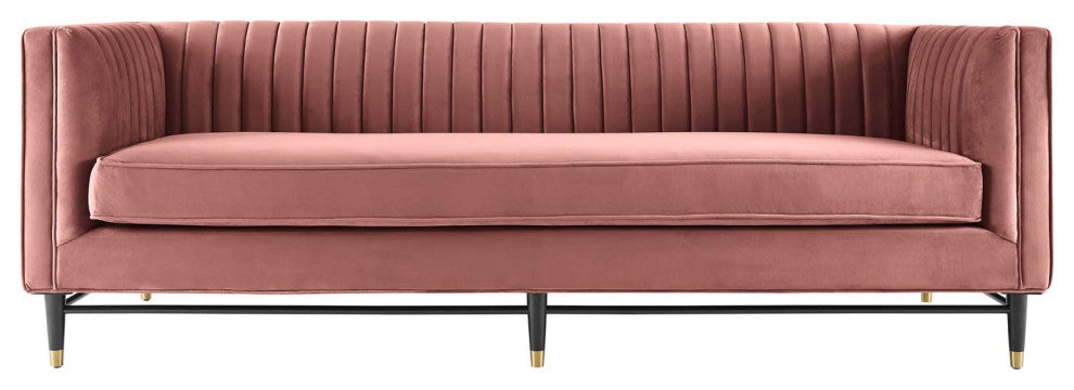 Tufted Sofa, Velvet, Pink, Modern, Living Lounge Room Hotel Lobby Hospitality