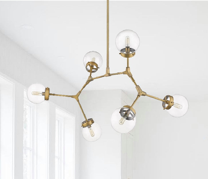 6 Light Midcentury Modern Oval Chandelier with Clear Bubble Glass