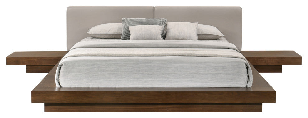 Modrest Tokyo Contemporary Platform Bed, Walnut and Gray, Queen