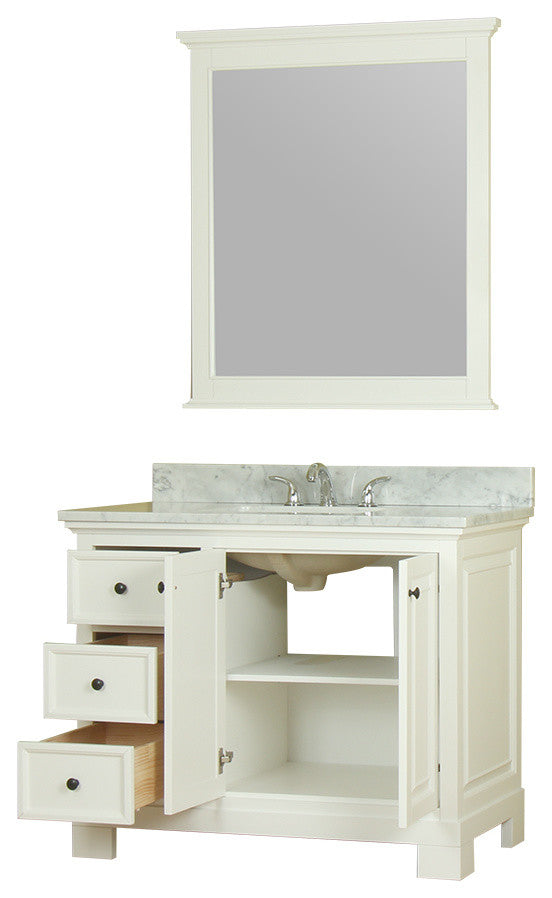 Richmond 42" Single Vanity in White, Carrera Marble Top and Mirror