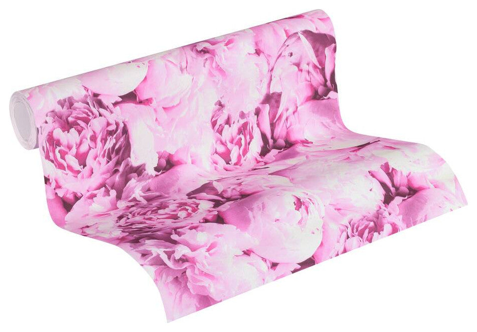 Floral Textured Wallpaper, Peony Flowers, 373981, Pink, 1 Roll