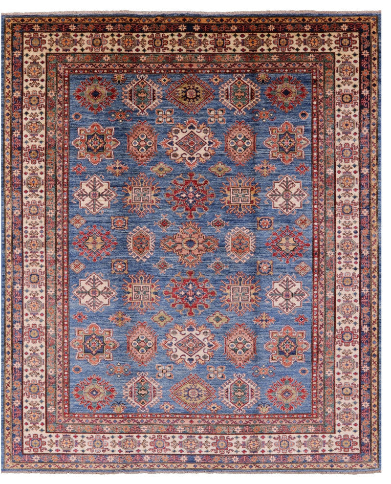 8' 3" X 9' 10" Handmade Geometric Super Kazak Wool Rug Q10609