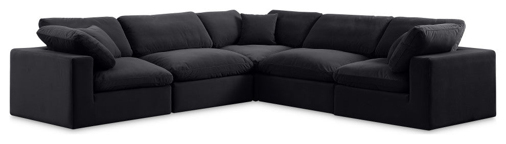 Comfy Upholstered L-Shaped Modular Sectional, Black, 5-Piece: 2 Armless Chair, 3 Corner Chair, Velvet
