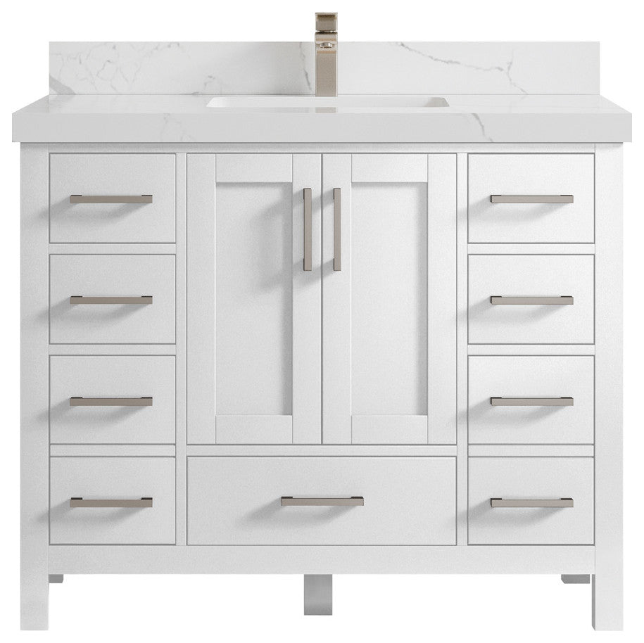 Malibu 42 Single Sink Bath Vanity in White  2" Calacatta Laza