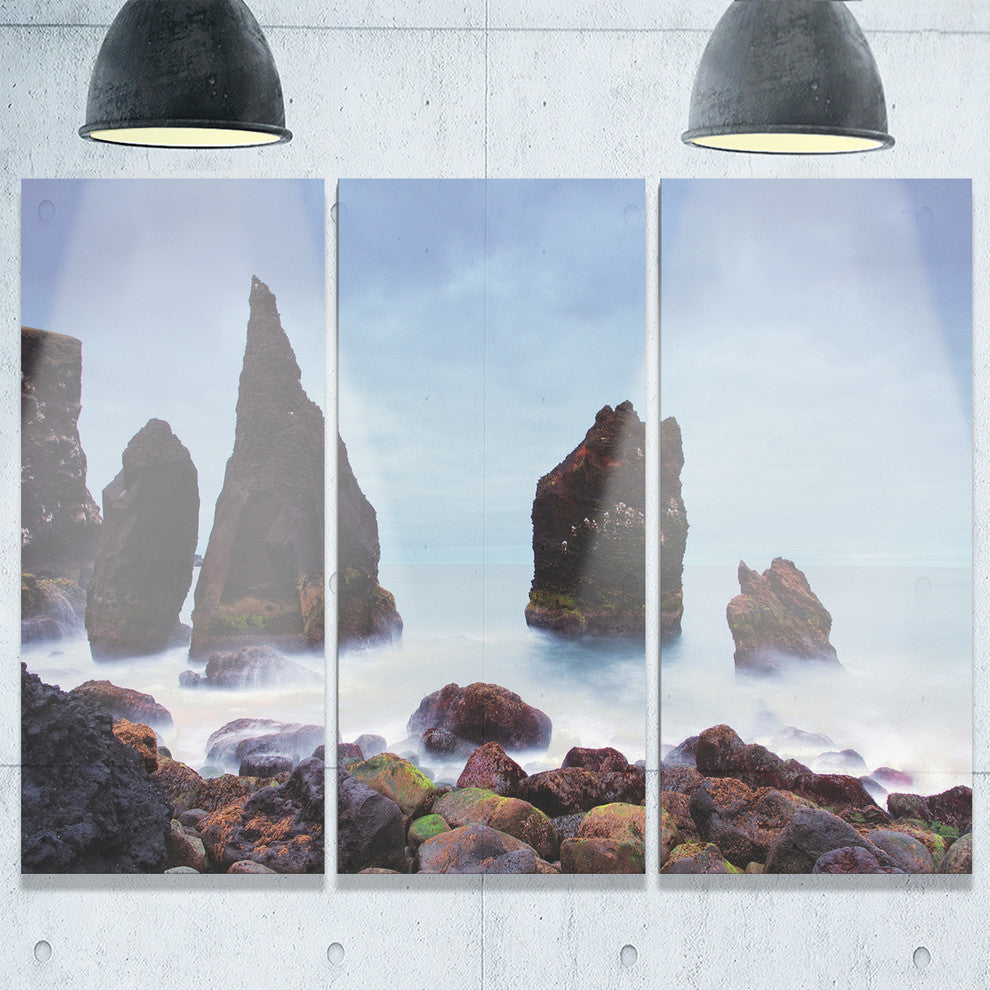 "Sharp Rocky Coastline Raykjanes" Metal Wall Art, 3 Panels, 36"x28"