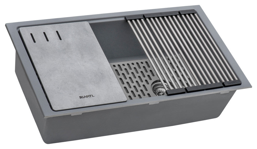 33-in Undermount Workstation Granite Kitchen Sink Urban Gray - RVG2302UG