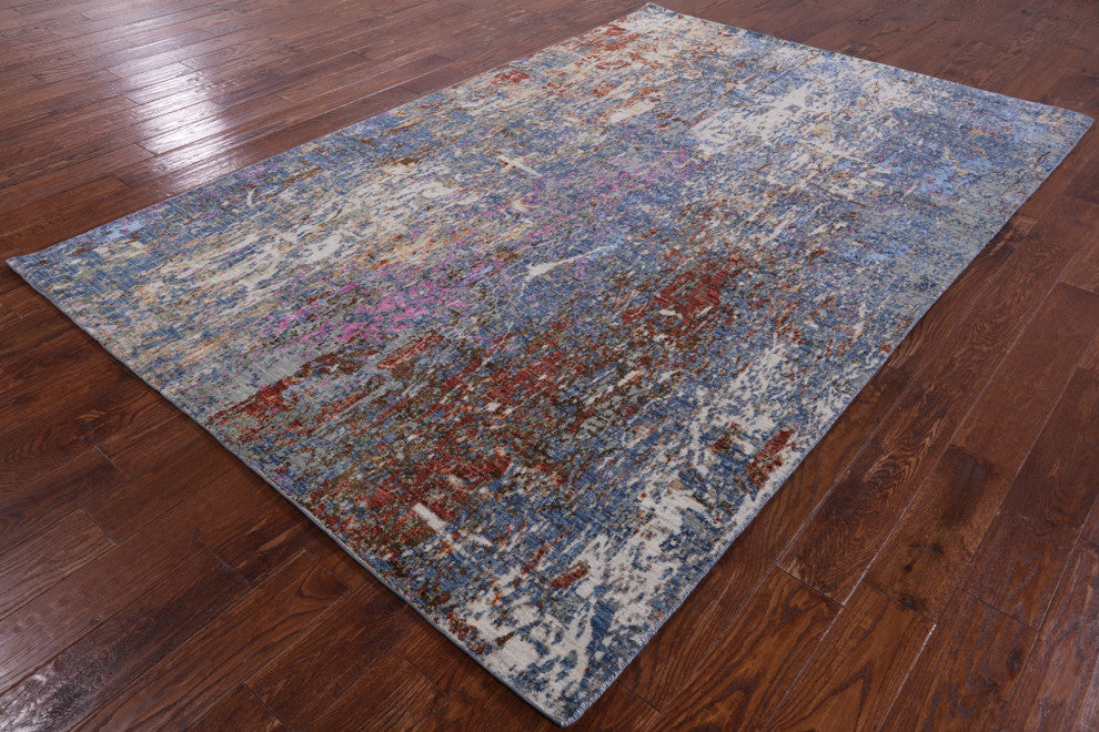 Abstract Wool and Silk Hand Knotted Rug 6' 0" X 9' 0" Q7202