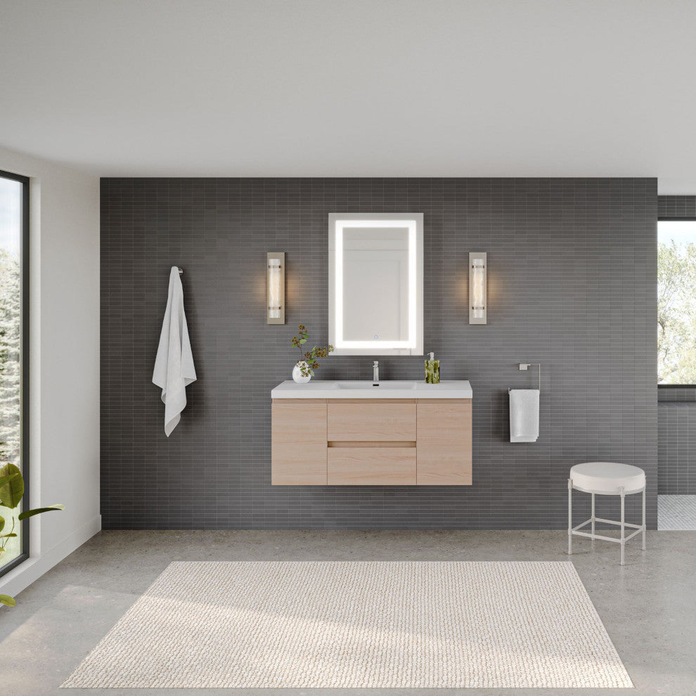 The Wynn Bath Vanity, Oak, 48", Single Sink, Wall Mount, Drawers/Doors