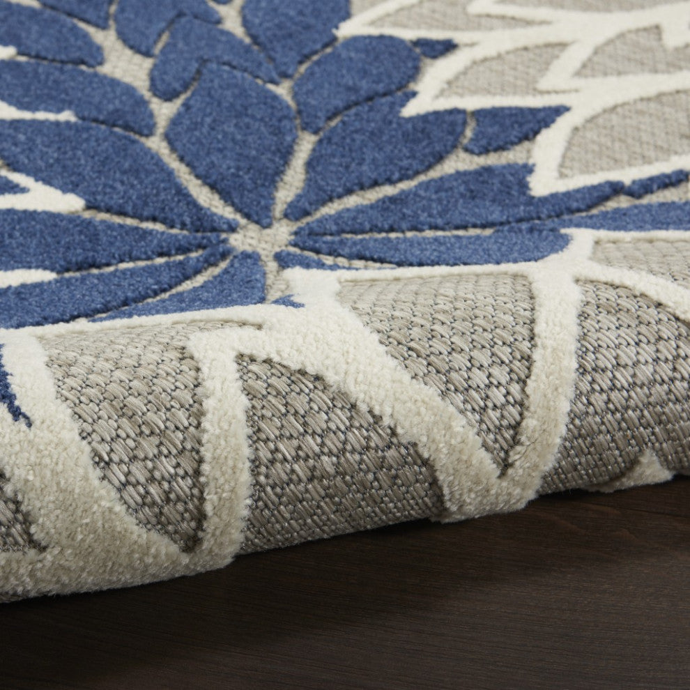 8 x 11 Ivory and Navy Indoor Outdoor Area Rug