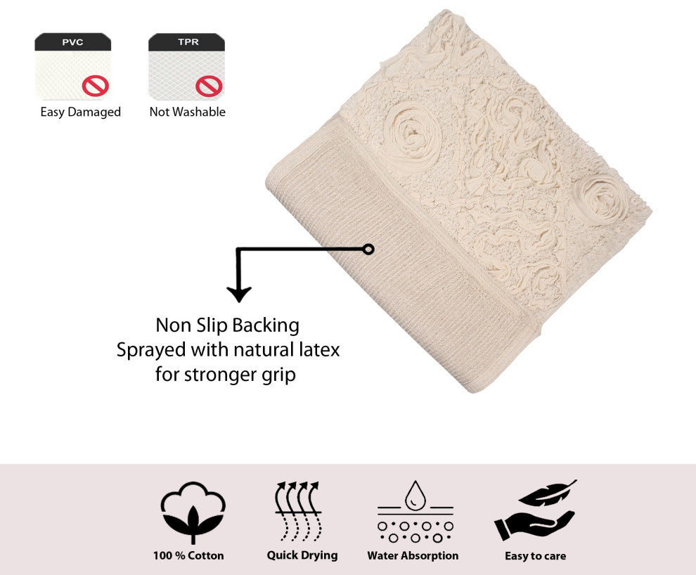 Modesto Bath Rug Bath Rug Set, Machine Wash, 17x24" Rectangle, Ivory