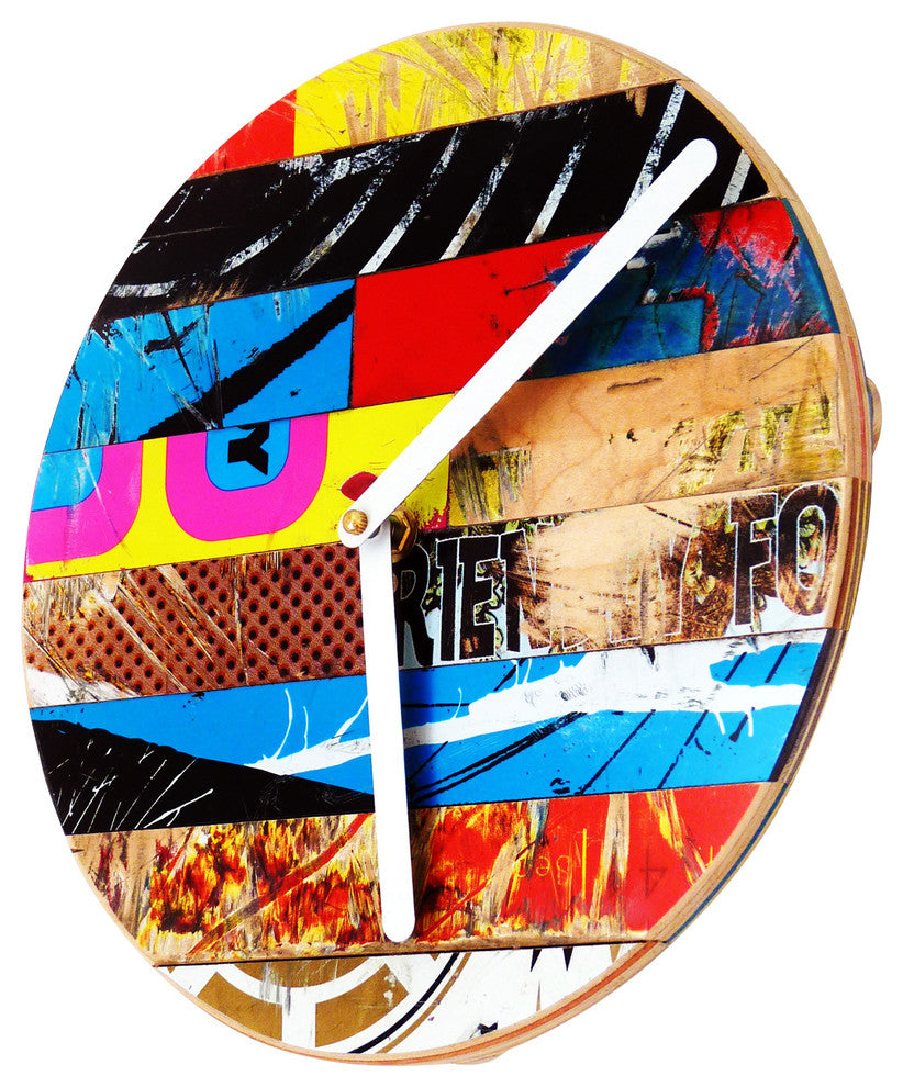 Basic Skate Clock - 10" Dia. Recycled Skateboard WallClock by Deckstool