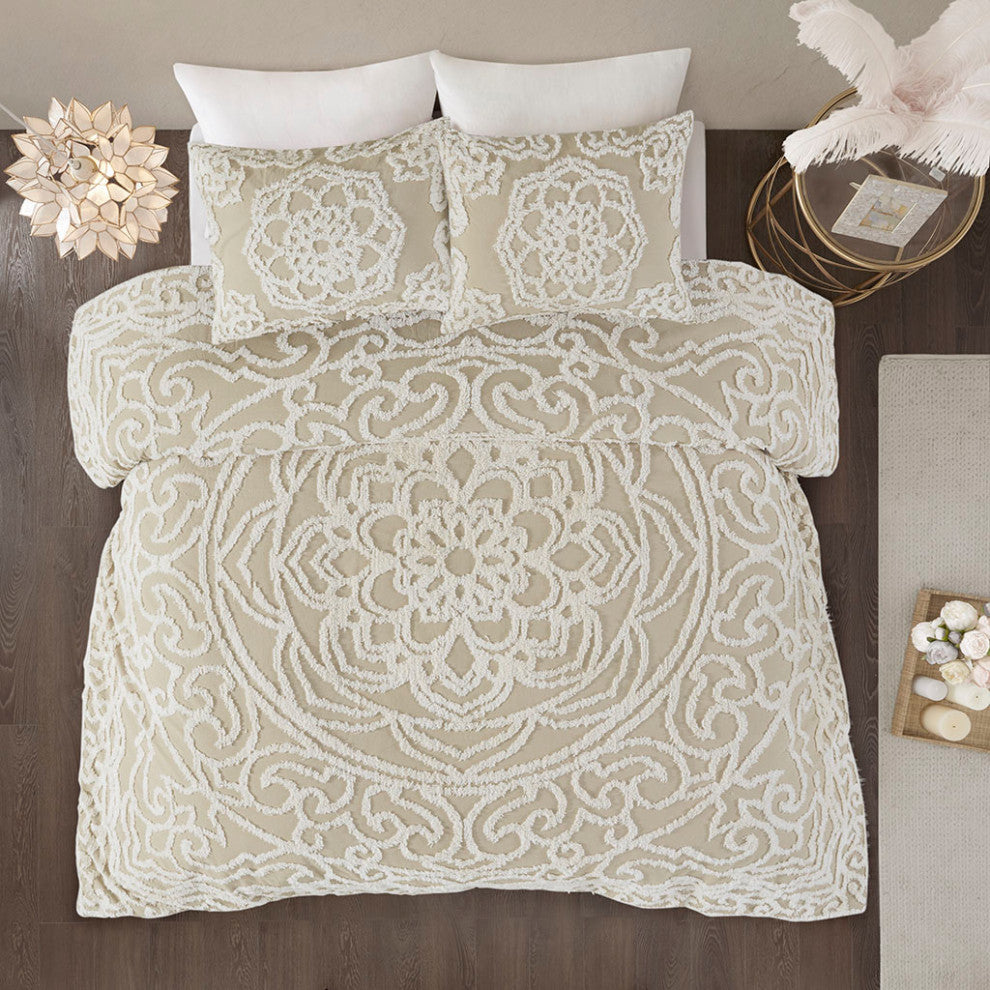 Madison Park Laetitia Tufted Cotton Chenille Medallion Comforter Set, Taupe