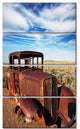 Vintage Car under Bright Blue Sky, Abstract Canvas Artwork, 28"x48", 4 Panels