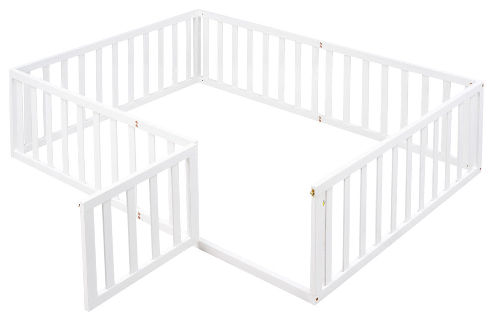 TATEUS Stylish and Versatile Floor Bed for Kids"™Bedroom Fences, White, Full