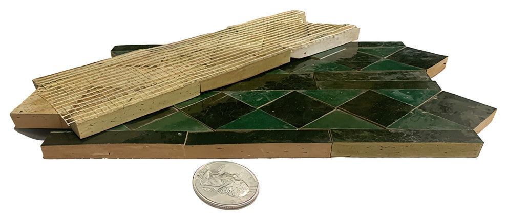 Contemporary Zellige Border, 12"x3 3/4"x1/2", Hunter Green/Green